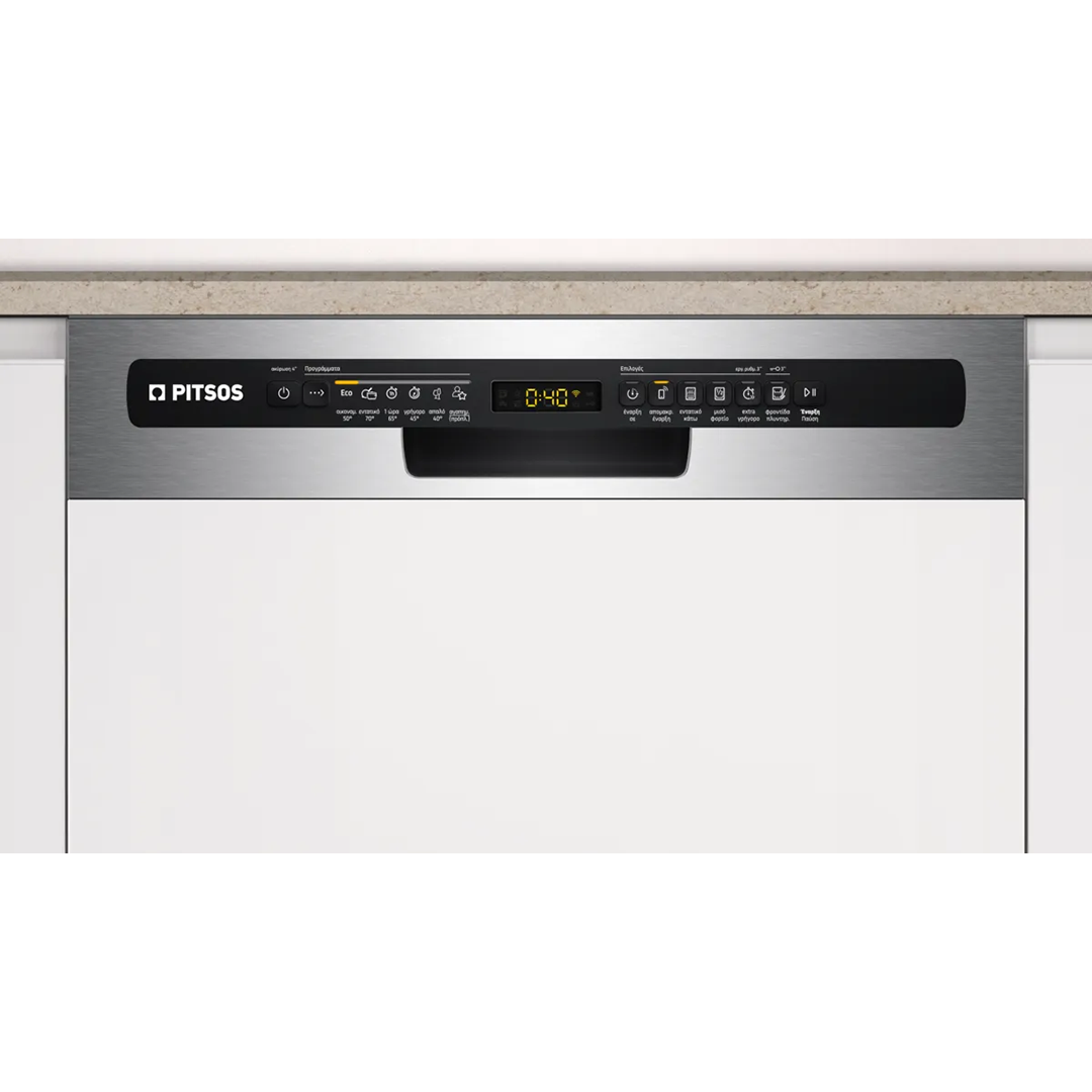 PITSOS DIF60I01 Semi Integrated Dishwasher with Visible Front Panel 60 cm Brushed Steel
