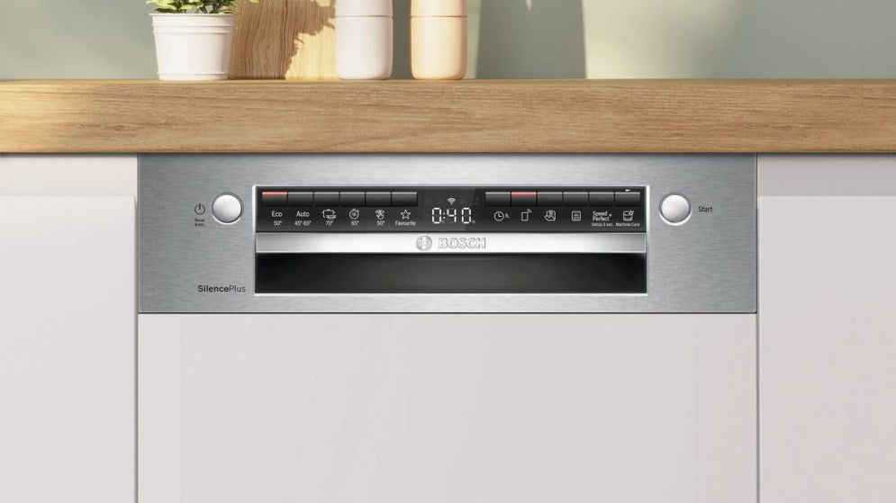 BOSCH SPI4EMS24E Series 4 Semi Integrated Dishwasher with Visible Front 45 cm Brushed Steel