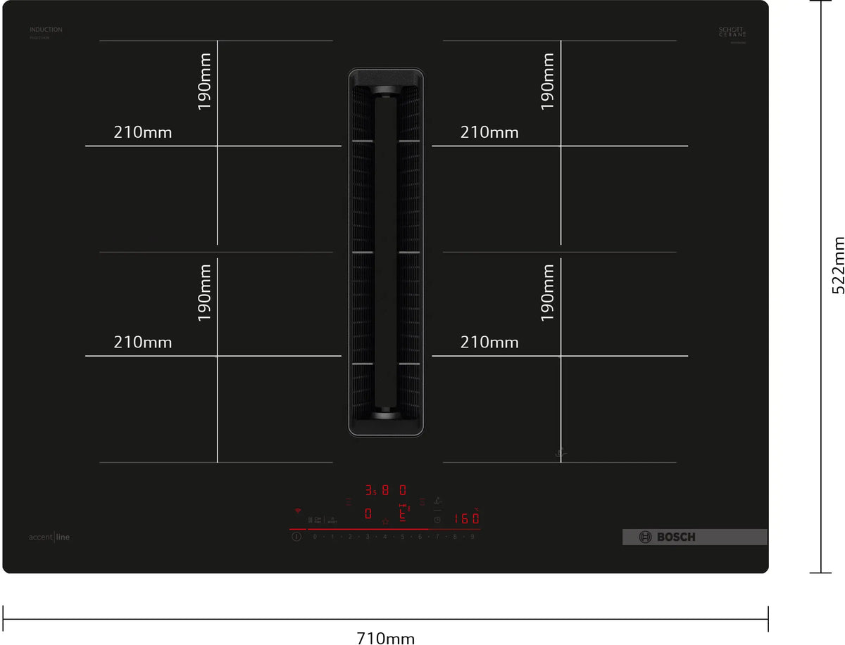 BOSCH PVQ711H26E Series 6 Built-In Induction Hobs with Integrated Extractor Hood 70 cm Frameless