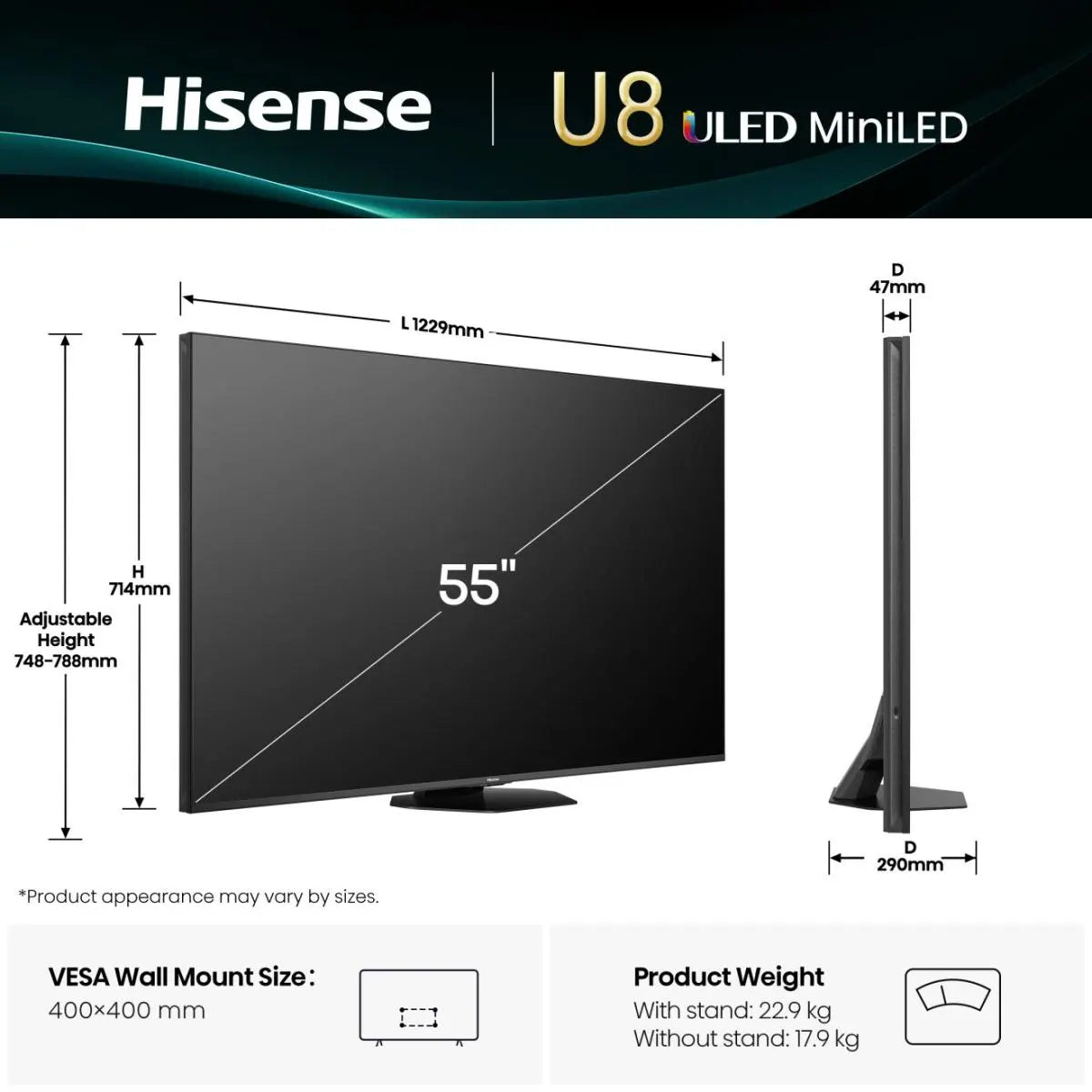 HISENSE -U8Q 55"/65"75"/85" U8Q | ULED MiniLED Smart TV 4K 165 Hz