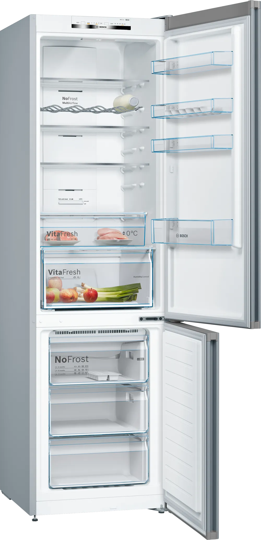 BOSCH KGN392LDC Series 4 Freestanding Bottom Mount Refrigerator 203 x 60 cm Metal Look, Total No Frost