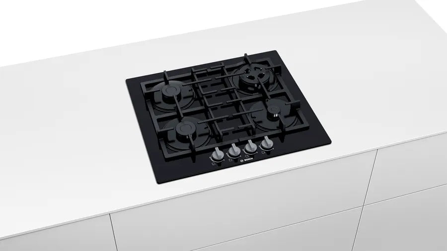 BOSCH PNH6B6B90 Series 4 Built-In Gas Hobs 60 cm Tempered Glass, Black
