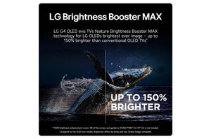 Advertisement for LG Brightness Booster MAX technology with a whale image on a dark background