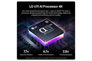 LG Q11 AI Processor 4K with performance benefits on a dark background