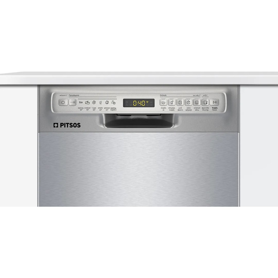 PITSOS DSS60I00 Freestanding Dishwasher 45 cm Brushed Steel Anti-Fingerprint