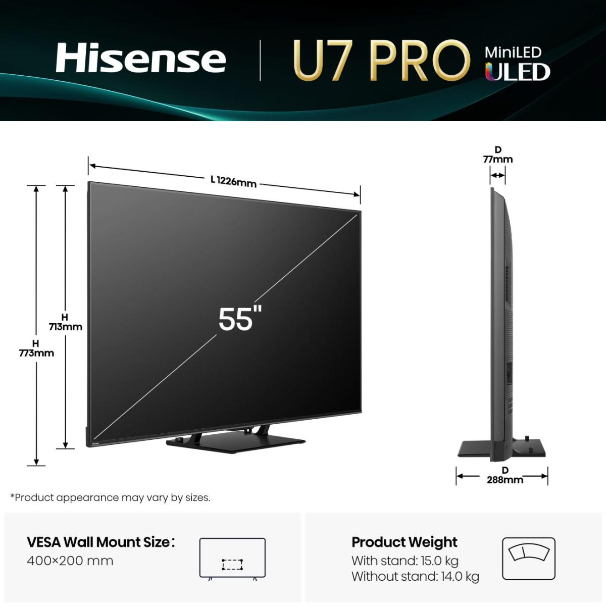 HISENSE -U7Q PRO 55"/75" U7Q PRO | ULED MiniLED Smart TV 4K 165 Hz