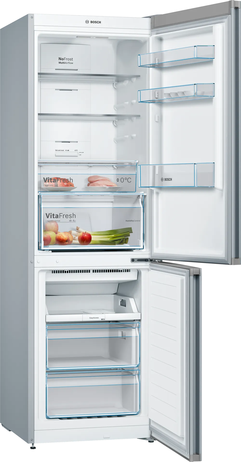 BOSCH KGN36MLEB Series 4 Freestanding Bottom Mount Refrigerator 186 x 60 cm Metal Look, Total No Frost
