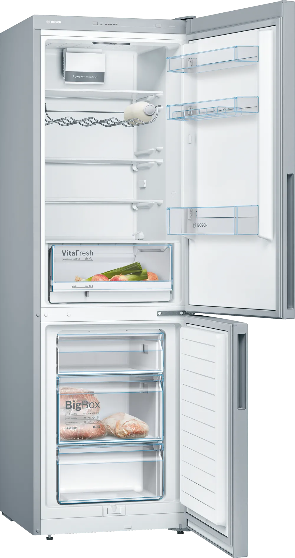 BOSCH KGV36VLEAS Series 4 Freestanding Bottom Mount Refrigerator 186 x 60 cm Metal Look