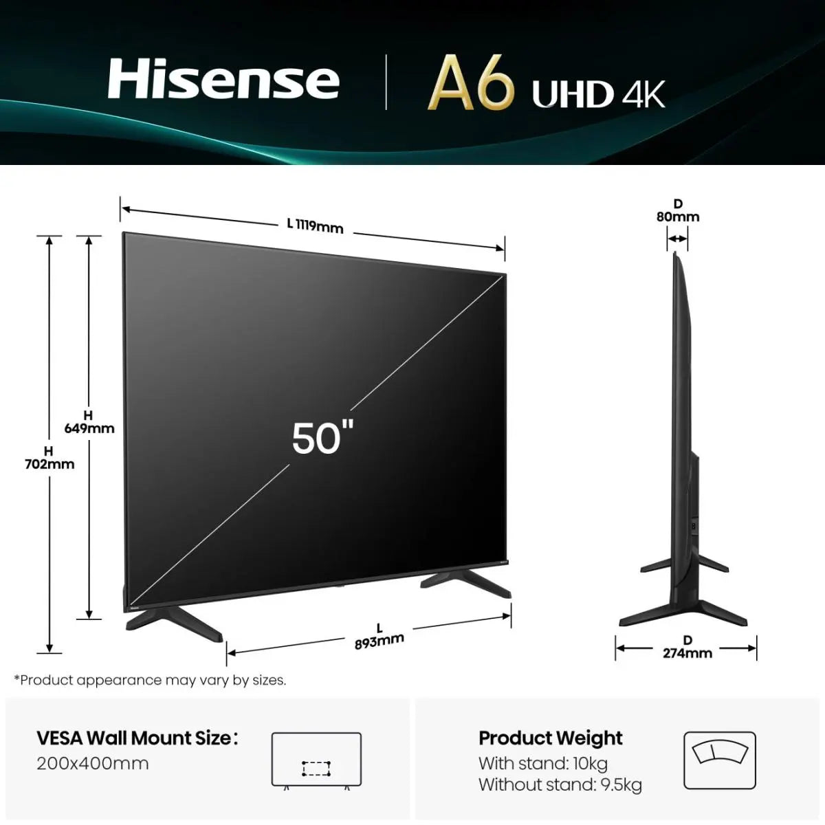 HISENSE -A6Q 50"/55"/65" A6Q | UHD Smart TV 4K 60 Hz