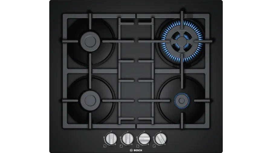 BOSCH PNH6B6B90 Series 4 Built-In Gas Hobs 60 cm Tempered Glass, Black