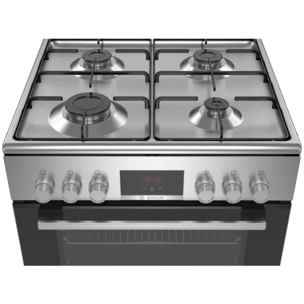 jlf electronics bosch hxr390d50 series 4 freestanding cooker with gas hobs inox