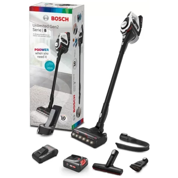 jlf electronics bosch bss8224 series 8 rechargeable vacuum cleaner unlimited gen2 white